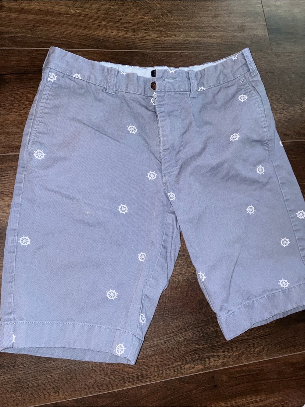 J. Crew Light Blue Cotton Shorts with White Embroidered Wheel Motif